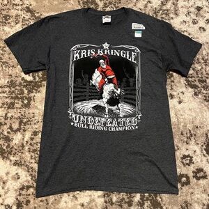 PBR Christmas Santa bull riding Tshirt adult size Small, gray